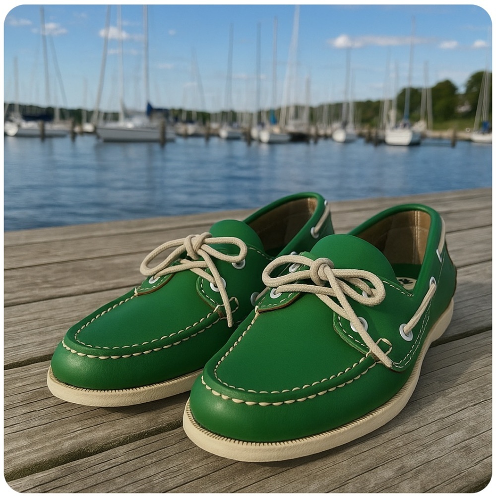 * Quoddy Womens Maine USA Green Leather Moccasins Boat Shoes Casual Wear  6/5